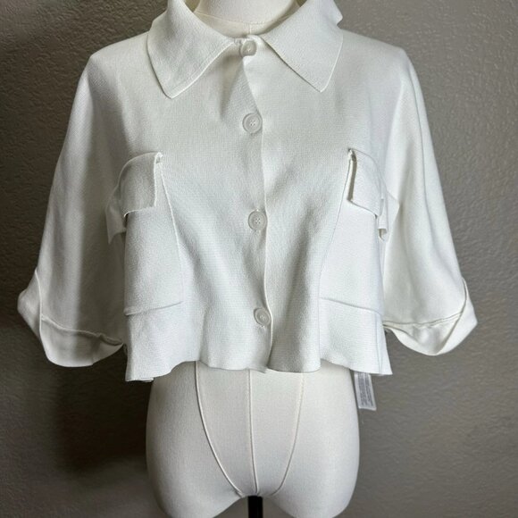 Zara Women’s M Crop Collared Beige 3/4 Sleeve Shirt - Picture 3 of 9